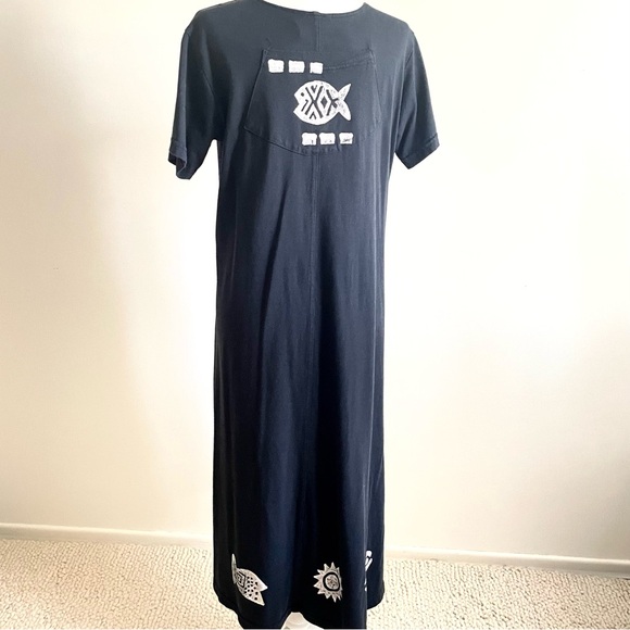 Vintage Cover Charge Ocean Hand Printed Tunic Dress, Large Black White - Picture 4 of 12